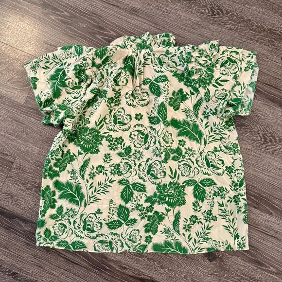 Hunter Bell Magnolia Green Cream Silk Ruffle Blouse - Picture 8 of 8